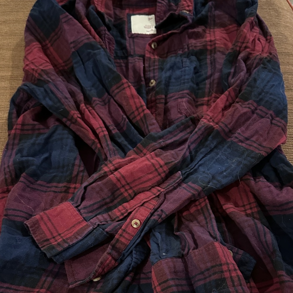 SO Women's Red and Blue Plaid Button Down Shirt